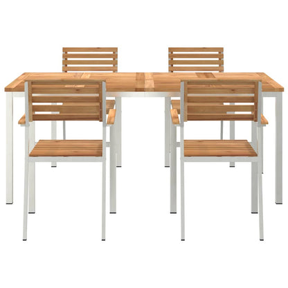 Garden Dining Set 5 pcs Solid Teak Wood and Stainless Steel