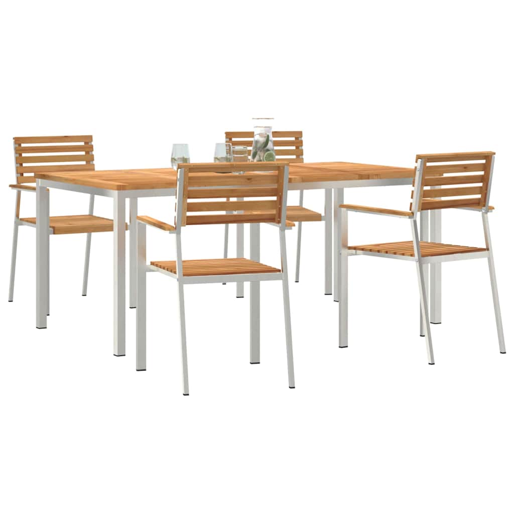 Garden Dining Set 5 pcs Solid Teak Wood and Stainless Steel