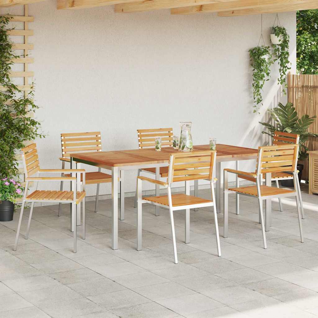 Garden Dining Set 7 pcs Solid Teak Wood and Stainless Steel