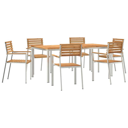 Garden Dining Set 7 pcs Solid Teak Wood and Stainless Steel