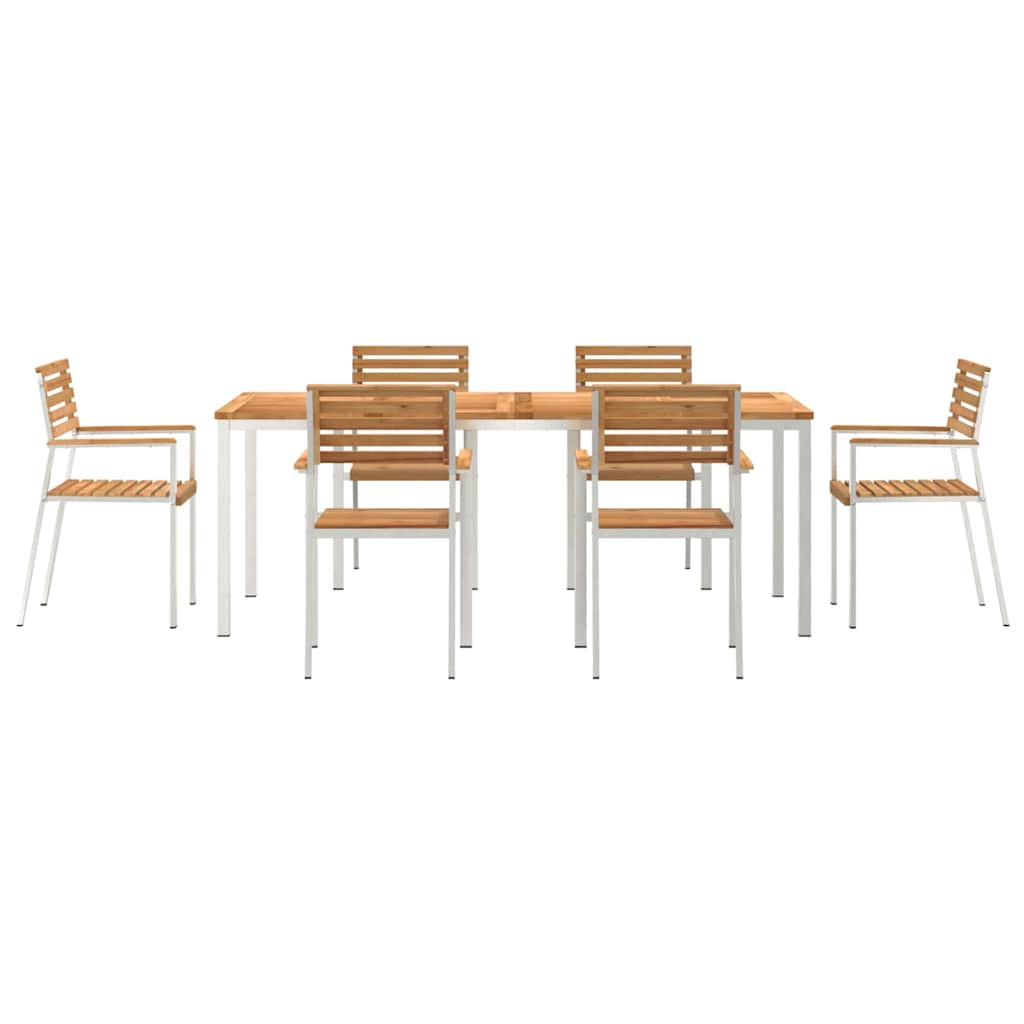 Garden Dining Set 7 pcs Solid Teak Wood and Stainless Steel