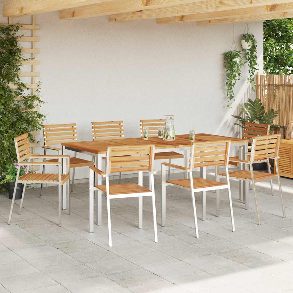 Garden Dining Set 9 pcs Solid Teak Wood and Stainless Steel