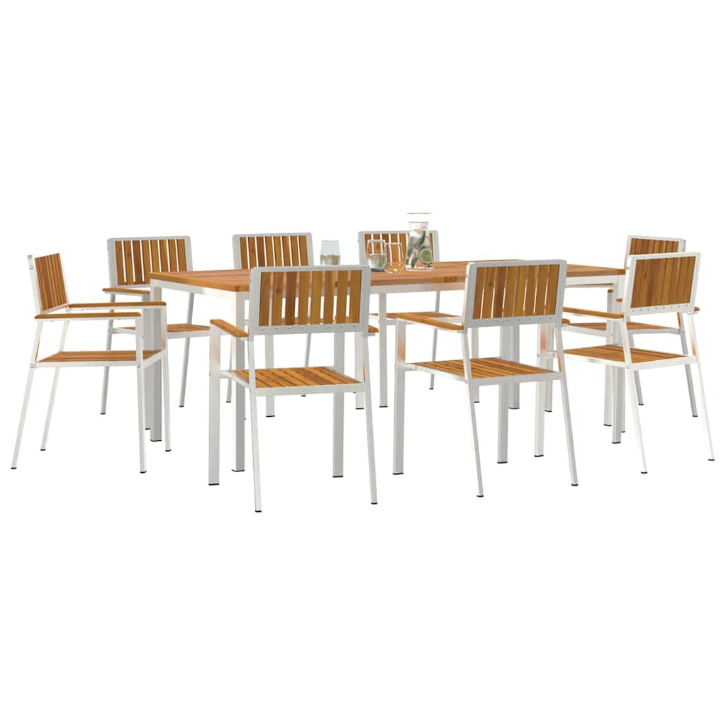 Outdoor Dining Set 9 pcs Solid Acacia Wood and Stainless Steel