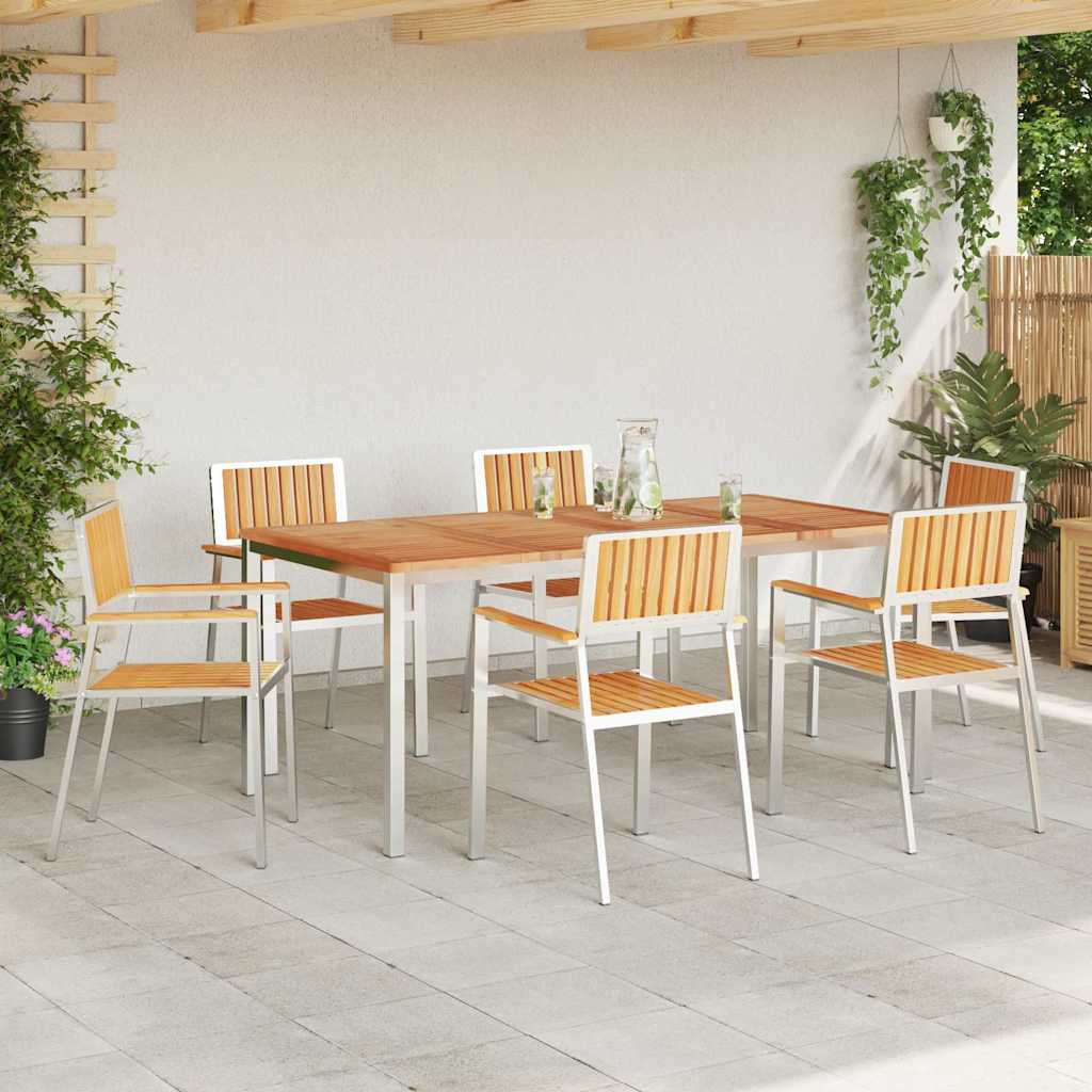 Outdoor Dining Set 7 pcs Solid Teak Wood and Stainless Steel