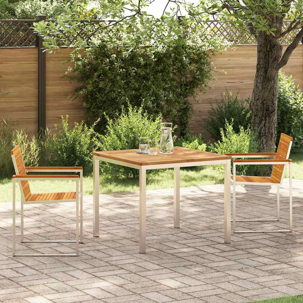 Garden Dining Set 3 pcs Solid Acacia Wood and Stainless Steel