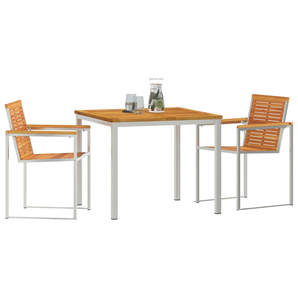 Garden Dining Set 3 pcs Solid Acacia Wood and Stainless Steel