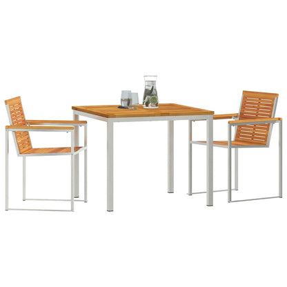 Garden Dining Set 3 pcs Solid Acacia Wood and Stainless Steel