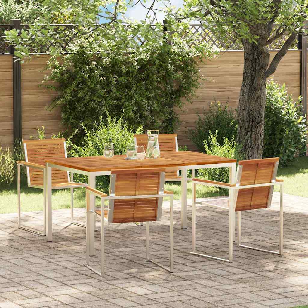 Garden Dining Set 5 pcs Solid Acacia Wood and Stainless Steel