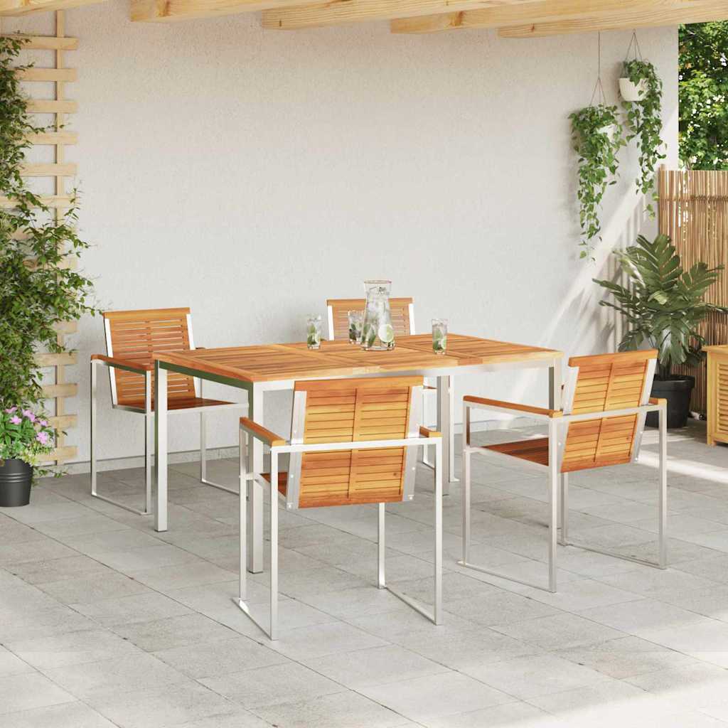 Garden Dining Set 5 pcs Solid Acacia Wood and Stainless Steel