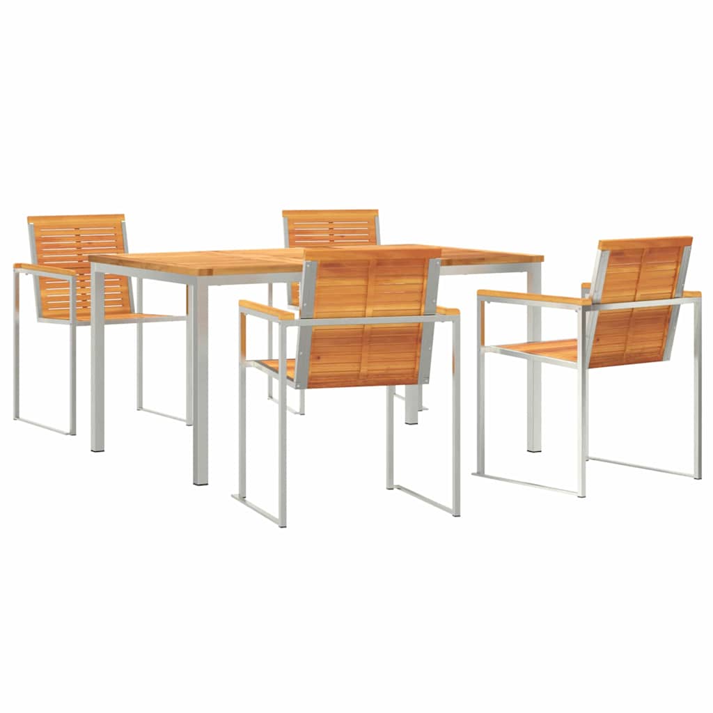 Garden Dining Set 5 pcs Solid Acacia Wood and Stainless Steel
