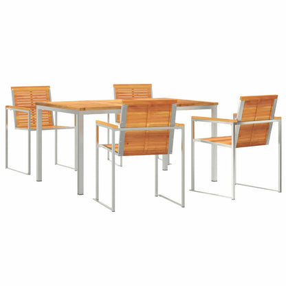 Garden Dining Set 5 pcs Solid Acacia Wood and Stainless Steel