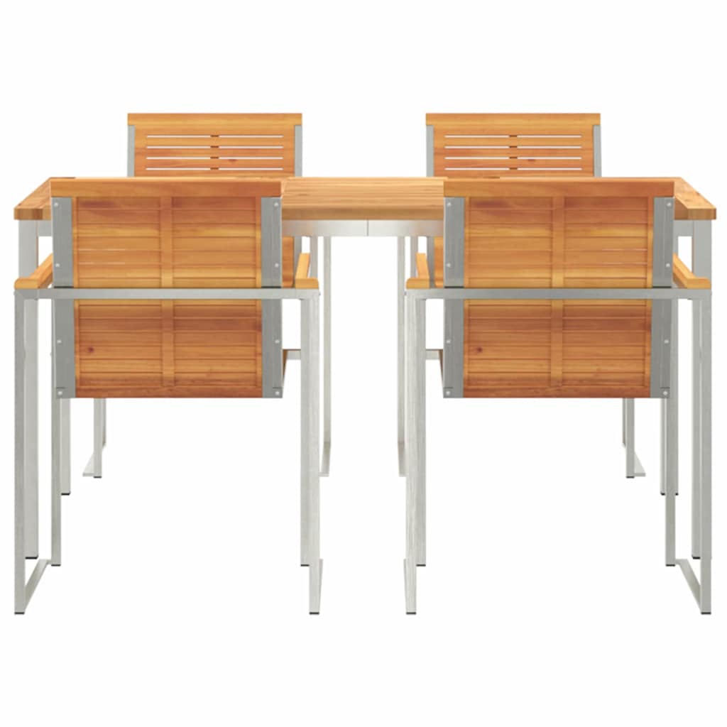 Garden Dining Set 5 pcs Solid Acacia Wood and Stainless Steel