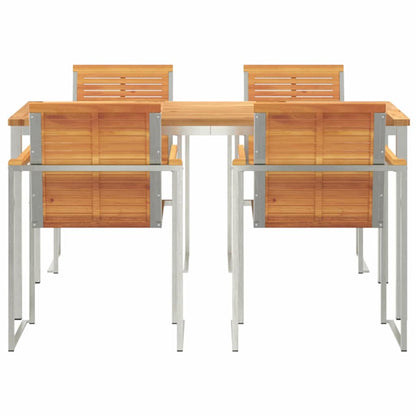 Garden Dining Set 5 pcs Solid Acacia Wood and Stainless Steel