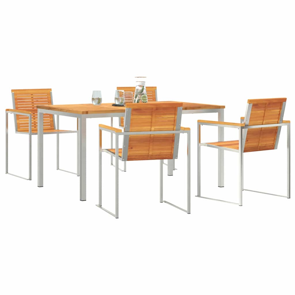 Garden Dining Set 5 pcs Solid Acacia Wood and Stainless Steel