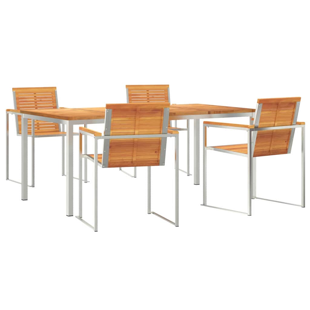 Garden Dining Set 5 pcs Solid Acacia Wood and Stainless Steel