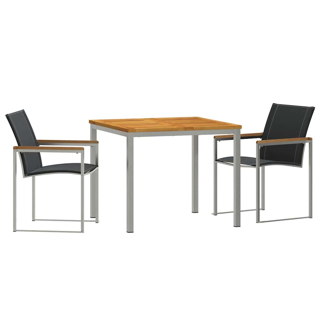 Garden Dining Set 3 pcs Solid Acacia Wood and Stainless Steel