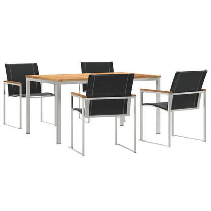 Garden Dining Set 5 pcs Solid Acacia Wood and Stainless Steel