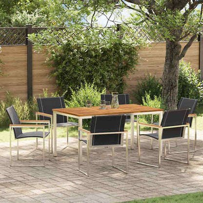 Garden Dining Set 7 pcs Solid Acacia Wood and Stainless Steel