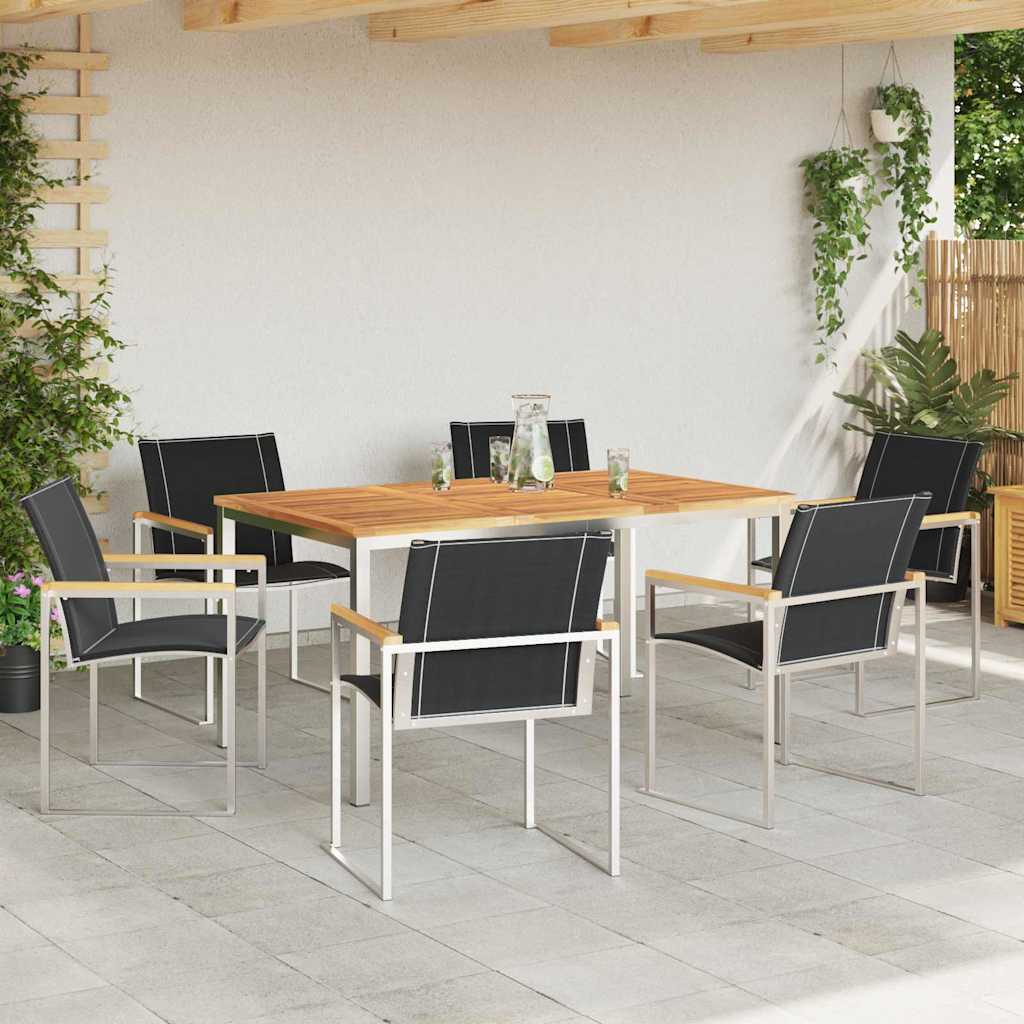 Garden Dining Set 7 pcs Solid Acacia Wood and Stainless Steel