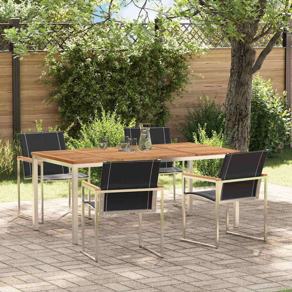 Garden Dining Set 5 pcs Solid Acacia Wood and Stainless Steel
