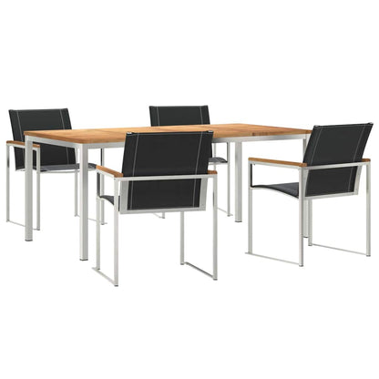 Garden Dining Set 5 pcs Solid Acacia Wood and Stainless Steel