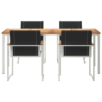 Garden Dining Set 5 pcs Solid Acacia Wood and Stainless Steel