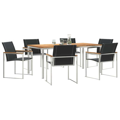 Garden Dining Set 7 pcs Solid Acacia Wood and Stainless Steel