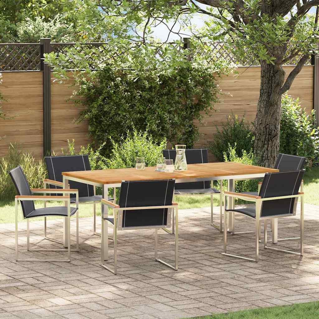 Garden Dining Set 7 pcs Solid Acacia Wood and Stainless Steel
