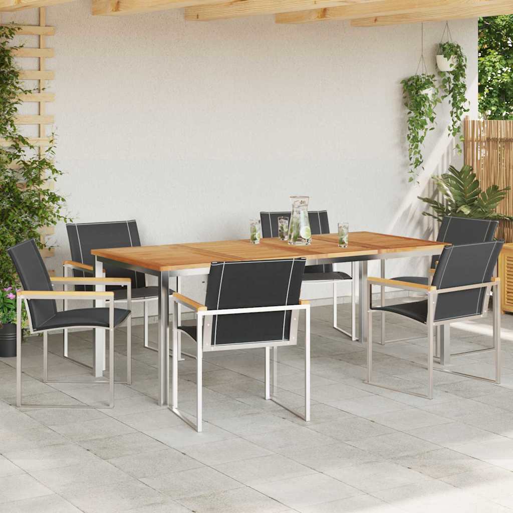 Garden Dining Set 7 pcs Solid Acacia Wood and Stainless Steel