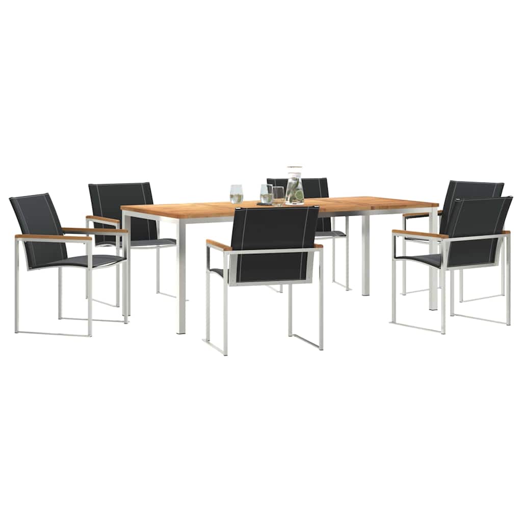 Garden Dining Set 7 pcs Solid Acacia Wood and Stainless Steel