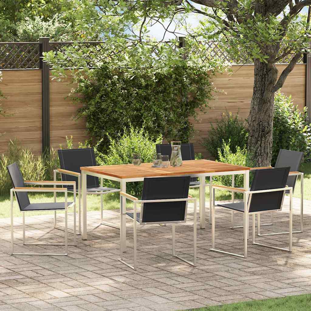 Garden Dining Set 7 pcs Solid Teak Wood and Stainless Steel