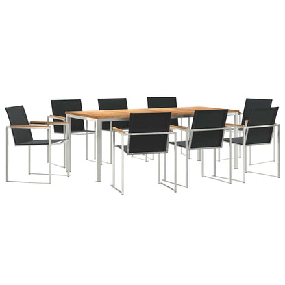 Garden Dining Set 9 pcs Solid Teak Wood and Stainless Steel