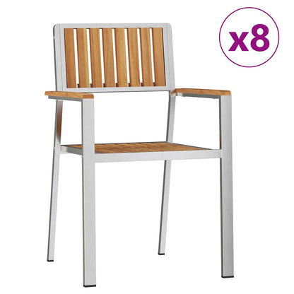 Garden Chair 8 pcs Solid Teak Wood and Stainless Steel