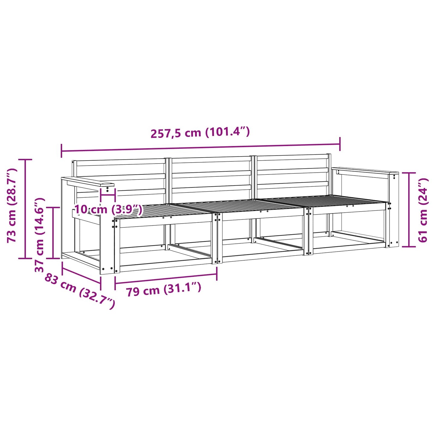 Outdoor Sofa Set 3 pcs Natural Solid Acacia Wood