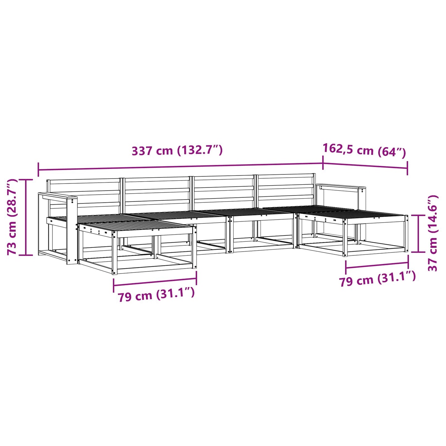 Outdoor Sofa Set 6 pcs Natural Solid Acacia Wood