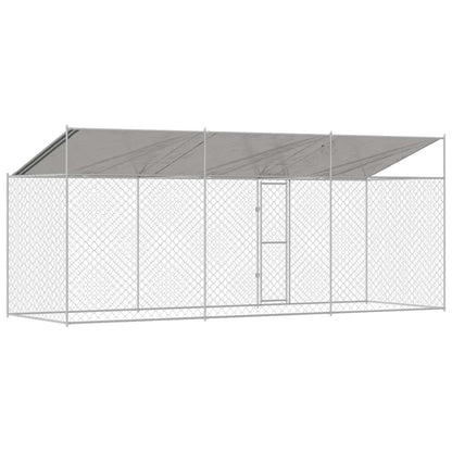 Dog Cage with Roof Silver 600 x 200 x 256 cm Steel and PE