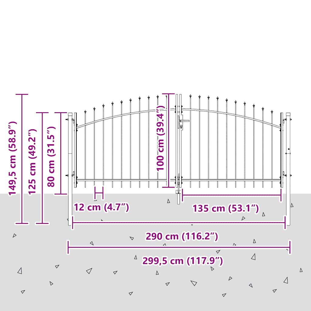 Double Gate with Lock Woerden Grey 299.5 x 149.5 cm Steel