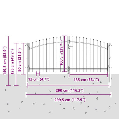 Double Gate with Lock Woerden Grey 299.5 x 149.5 cm Steel