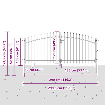 Double Gate with Lock Woerden Grey 299.5 x 174.5 cm Steel