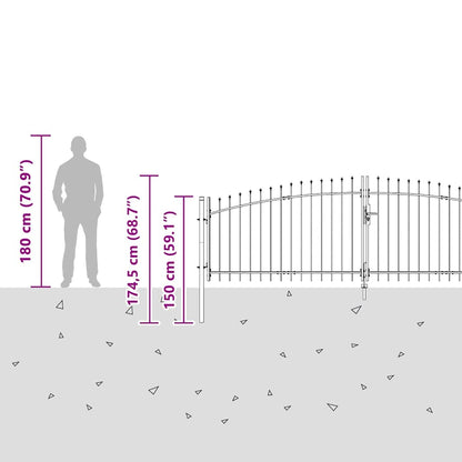 Double Gate with Lock Woerden Grey 400 x 174.5 cm Steel