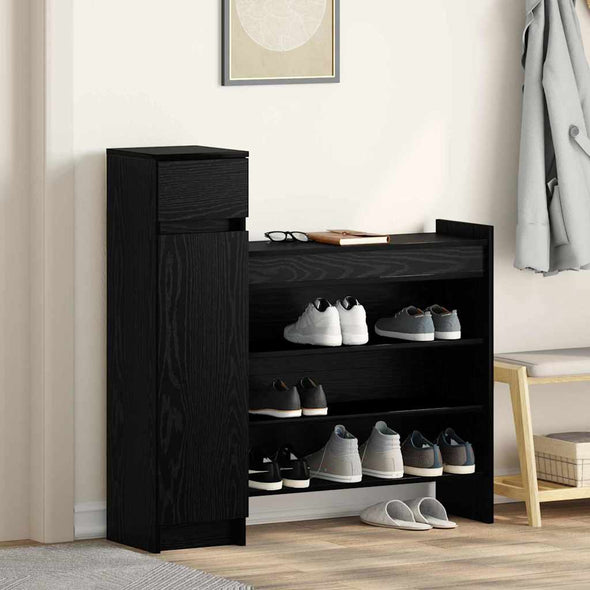 Shoe Cabinet Black Oak 100.5x28x100 cm Engineered Wood