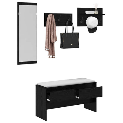 Hallway Furniture Set 4 pcs Black Oak Engineered Wood