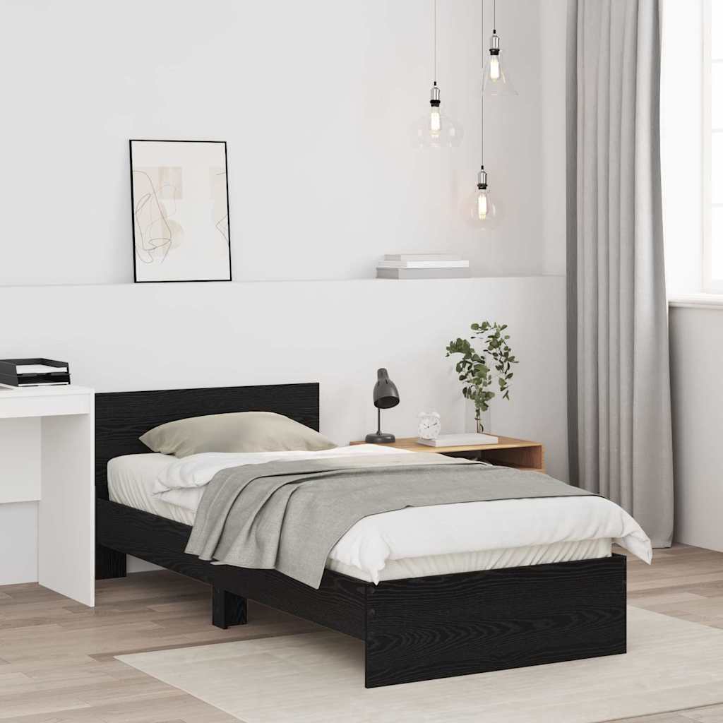 Bed Frame with Headboard Black Oak 90 x 200 cm Engineered Wood