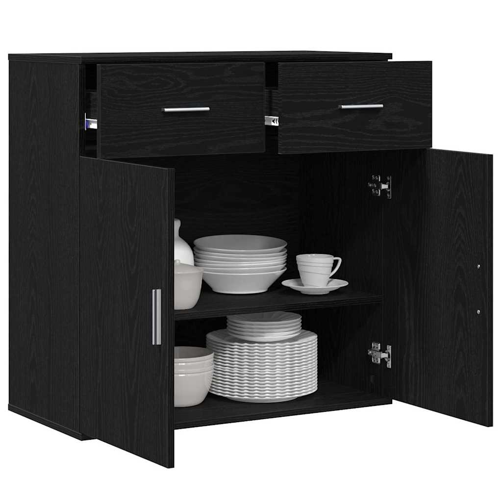 Sideboard with Drawer Black Oak 78 x 38 x 80 cm Engineered Wood