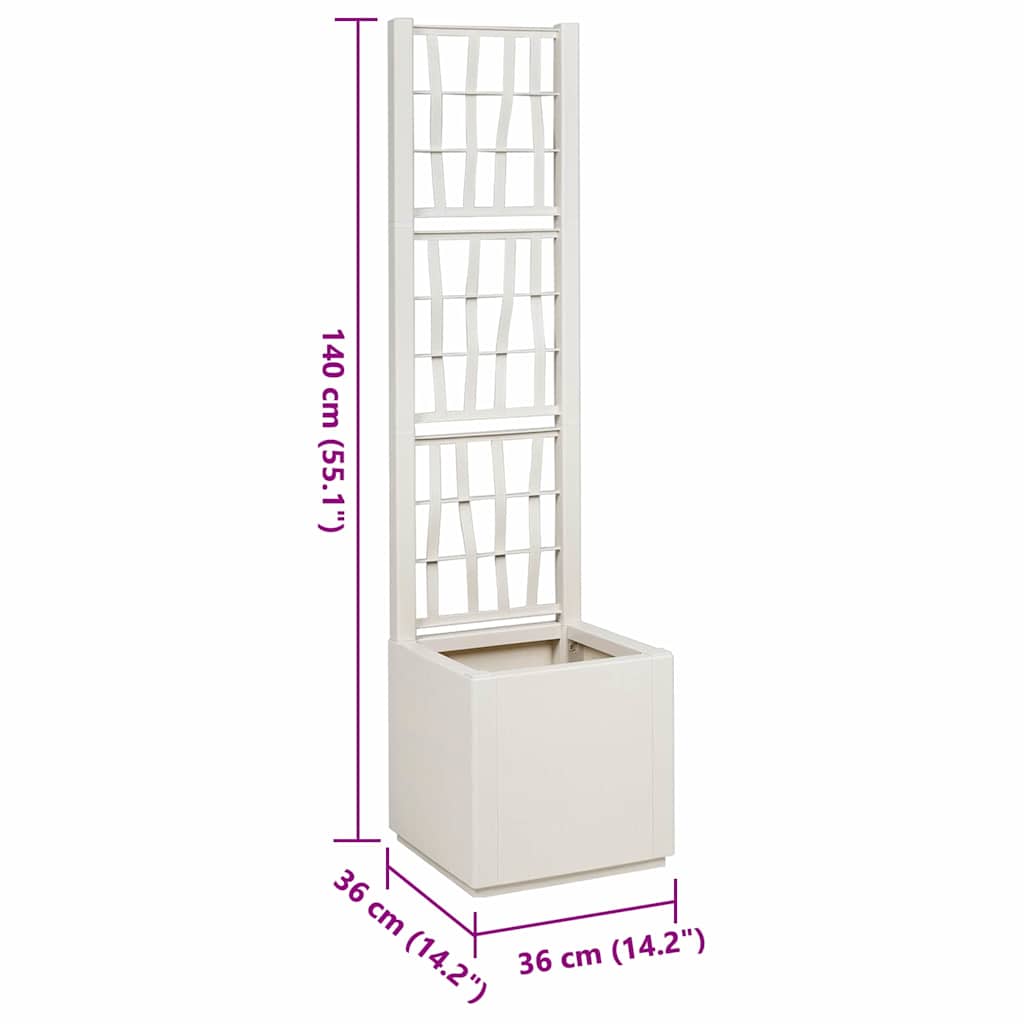 Garden Planter with Trellis White 36 x 36 x 140 cm PP