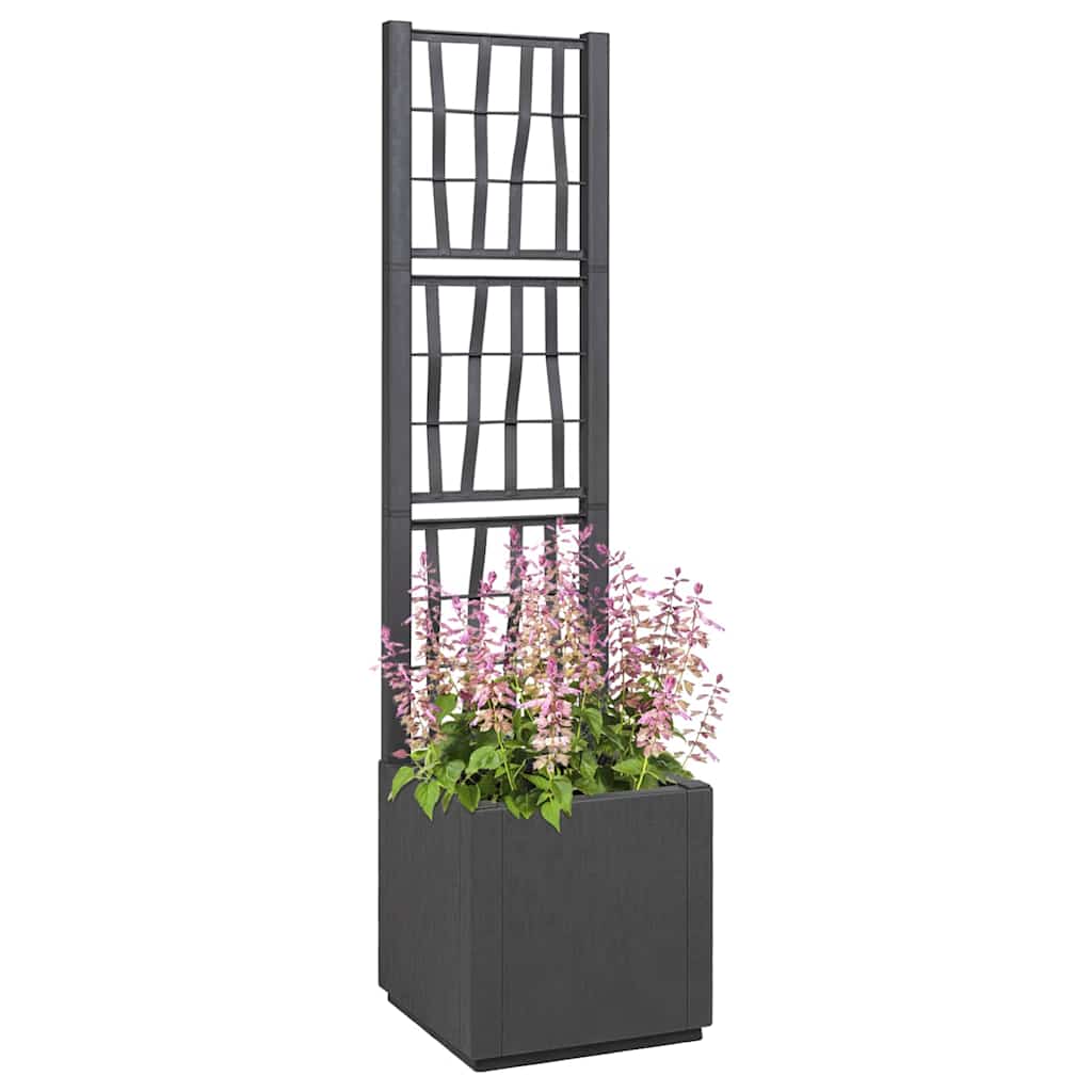 Garden Planter with Trellis Dark Grey 36 x 36 x 140 cm PP