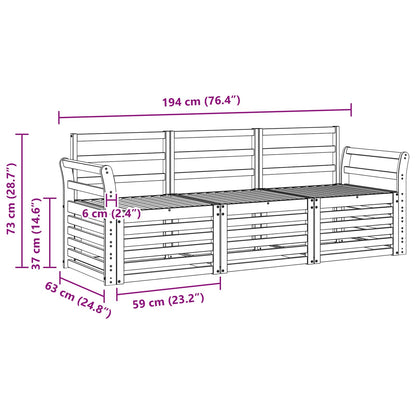 Sofa Sets 3 pcs Natural Solid Acacia Wood