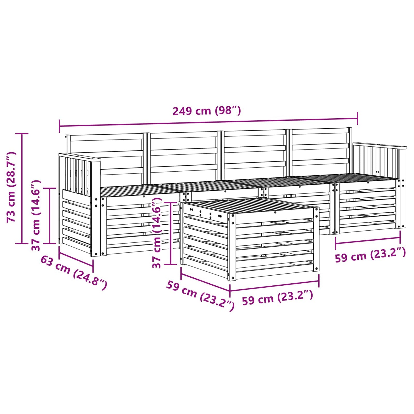 Sofa Sets 5 pcs Natural Solid Acacia Wood