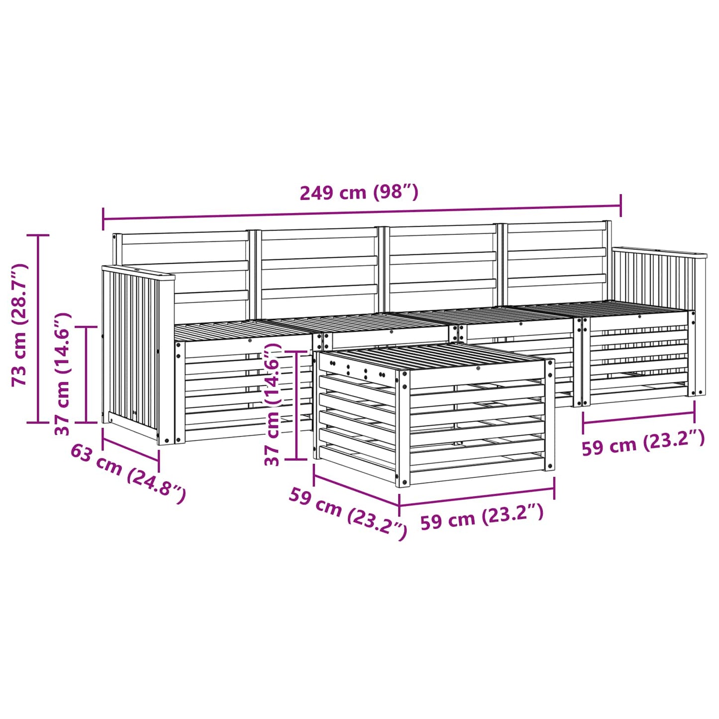 Sofa Sets 5 pcs Natural Solid Acacia Wood