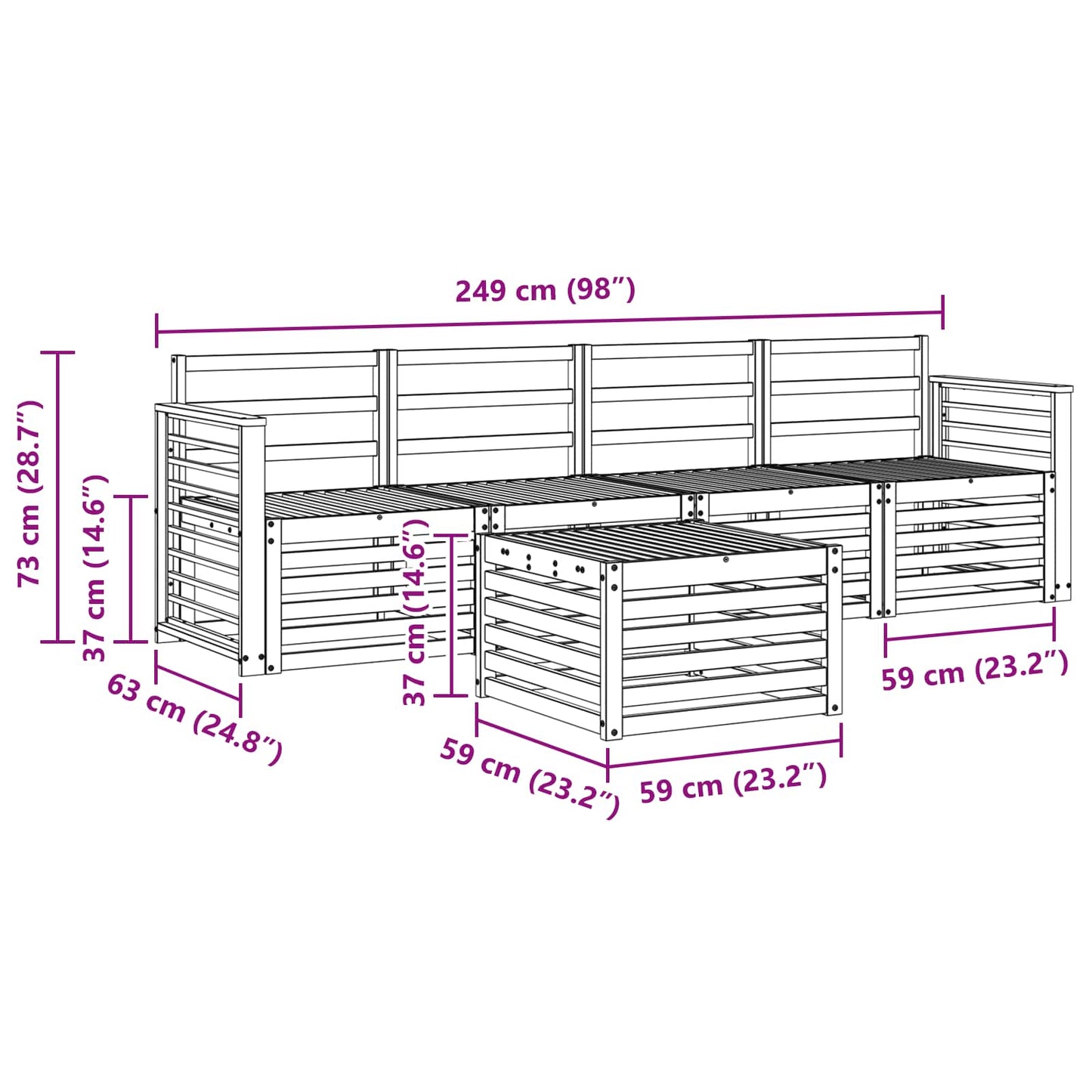 Sofa Sets Natural Solid Acacia Wood